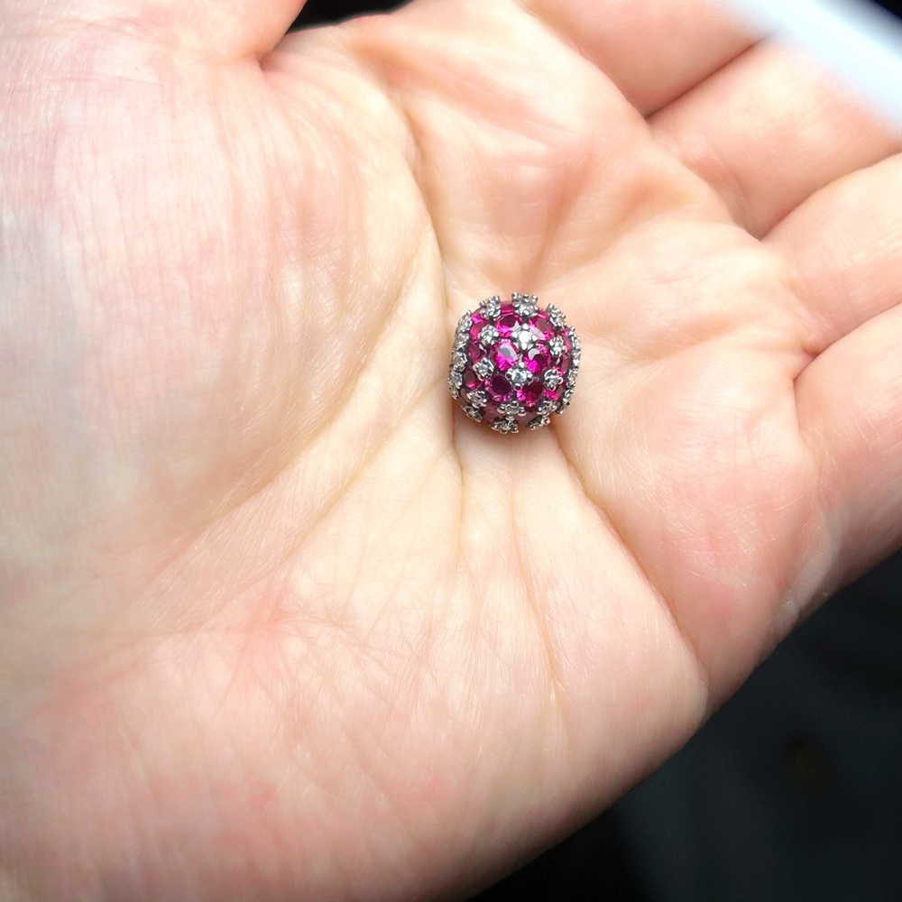 PANDORA Sparkling Pavé Round Pink Charm w/box - Picture 6 of 11
